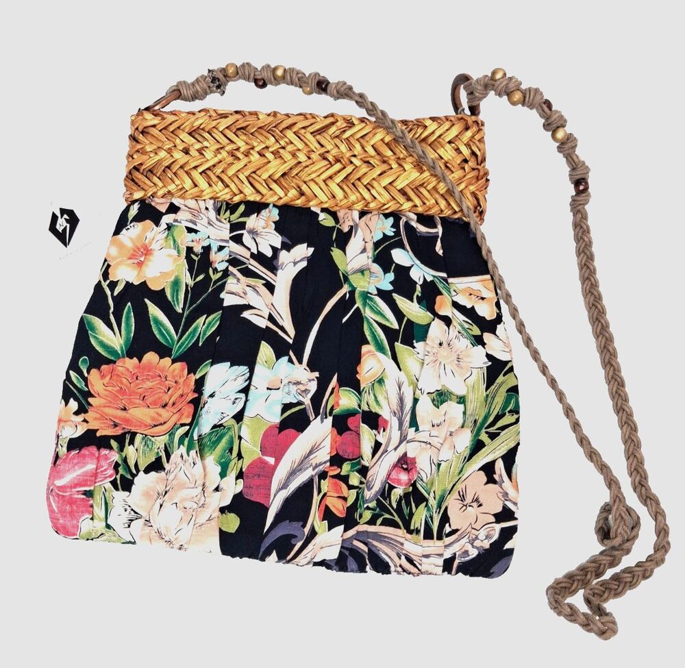 Cappelli Straworld Inc. Floral Tropical Print Snap Button Crossbody Vintage Bag